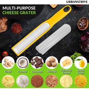 Urbanstrive Zester Grater with Handle, Lemon Zester Cheese Grater for Kitchen Stainless Steel, Graters for Parmesan Cheese Garlic Nutmeg Chocolate Fruits Vegetables Ginger, Fine, Yellow