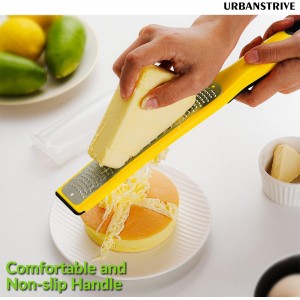 Urbanstrive Zester Grater with Handle, Lemon Zester Cheese Grater for Kitchen Stainless Steel, Graters for Parmesan Cheese Garlic Nutmeg Chocolate Fruits Vegetables Ginger, Fine, Yellow