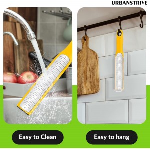 Urbanstrive Zester Grater with Handle, Lemon Zester Cheese Grater for Kitchen Stainless Steel, Graters for Parmesan Cheese Garlic Nutmeg Chocolate Fruits Vegetables Ginger, Fine, Yellow