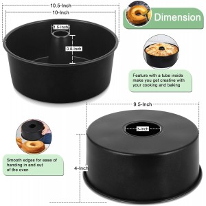 LIANYU 10 Inch Angel Food Cake Pan, Black Nonstick Tube Pan for Baking Pound Cake, Deep Chiffon Mold with Stainless Steel Core, Easy to Release, Leak Proof