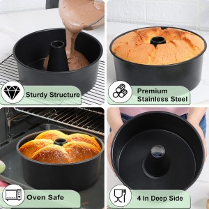 LIANYU 10 Inch Angel Food Cake Pan, Black Nonstick Tube Pan for Baking Pound Cake, Deep Chiffon Mold with Stainless Steel Core, Easy to Release, Leak Proof
