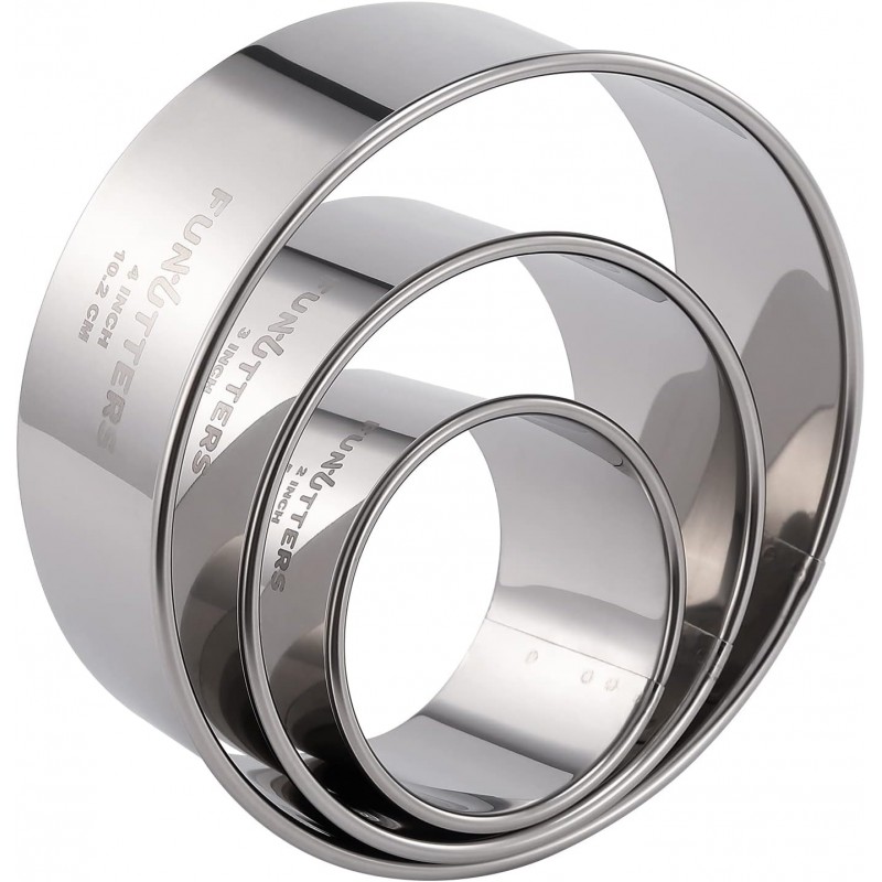 Cookie Cutter Set, 3 Pc Kit, Measuring 2'', 3'', and 4'', Round Metal Baking Rings for Pastry, Biscuits, and Dough Cutting, Heavy Duty and Reusable, Multiple Sizes