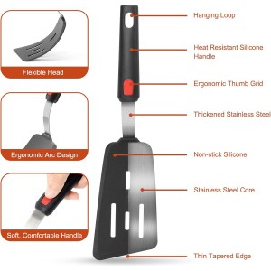 Hotec Silicone Spatula Turner for Nonstick Cookware, Cooking Spatulas 600°F Heat Resistant Large Flexible Rubber Spatula Set of 3, Kitchen Utensils for Flipping Eggs, Burgers, Pancakes, Crepes