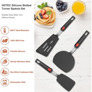 Hotec Silicone Spatula Turner for Nonstick Cookware, Cooking Spatulas 600°F Heat Resistant Large Flexible Rubber Spatula Set of 3, Kitchen Utensils for Flipping Eggs, Burgers, Pancakes, Crepes