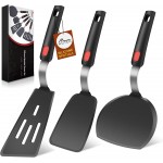 Hotec Silicone Spatula Turner for Nonstick Cookware, Cooking Spatulas 600°F Heat Resistant Large Flexible Rubber Spatula Set of 3, Kitchen Utensils for Flipping Eggs, Burgers, Pancakes, Crepes