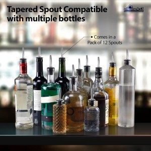 EHOMEA2Z Stainless Steel Liquor Bottle Pourers Classic Bottle Pourers for Alcohol, Leak-Proof, Dishwasher-Safe Pour Spouts for Liquour Bottles (12, Stainless Steel)