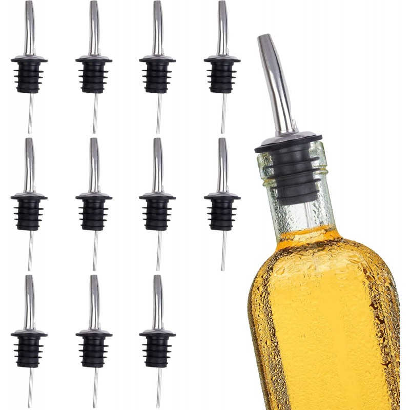EHOMEA2Z Stainless Steel Liquor Bottle Pourers Classic Bottle Pourers for Alcohol, Leak-Proof, Dishwasher-Safe Pour Spouts for Liquour Bottles (12, Stainless Steel)