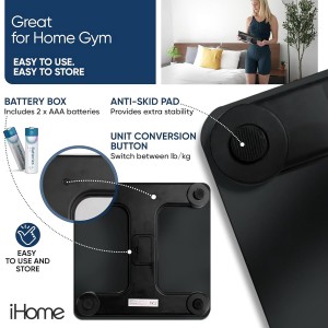 iHome Digital Scale, Bathroom Scale, Batteries Included, Scale Body Weight, Weight Scale, Bathroom Scales for Weight, Digital Scales for Body Weight (Black)