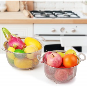 Tiawudi 2 Pack Strainers for Kitchen, 18/8 Stainless Steel Colander with Handles, Fine Mesh Strainer for Pasta, Rice and Fruit, Sieve with Resting Feet to Strain, Rinse, Steam or Cook Vegetables