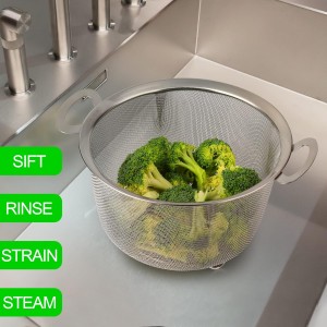 Tiawudi 2 Pack Strainers for Kitchen, 18/8 Stainless Steel Colander with Handles, Fine Mesh Strainer for Pasta, Rice and Fruit, Sieve with Resting Feet to Strain, Rinse, Steam or Cook Vegetables