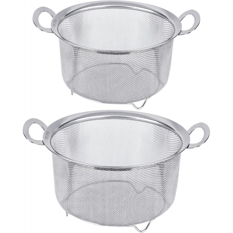 Tiawudi 2 Pack Strainers for Kitchen, 18/8 Stainless Steel Colander with Handles, Fine Mesh Strainer for Pasta, Rice and Fruit, Sieve with Resting Feet to Strain, Rinse, Steam or Cook Vegetables
