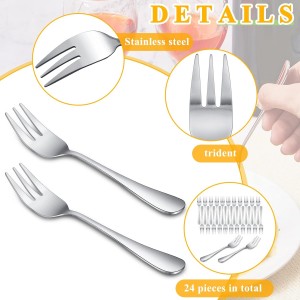 Zubebe 24 Pcs Oyster Fork Appetizer Seafood Forks Portable Stainless Steel dinnerware 3 Prong Fruit Small Cocktail Salad Dessert tableware for Tasting Crab Escargot Party Travel, 5.5 Inch Silver