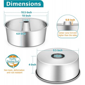 E-far Angel Food Cake Pan, 10-Inch Stainless Steel Tube Pan for Baking Pound Chiffon Cake, One-piece Design & Non-toxic, Dishwasher Safe
