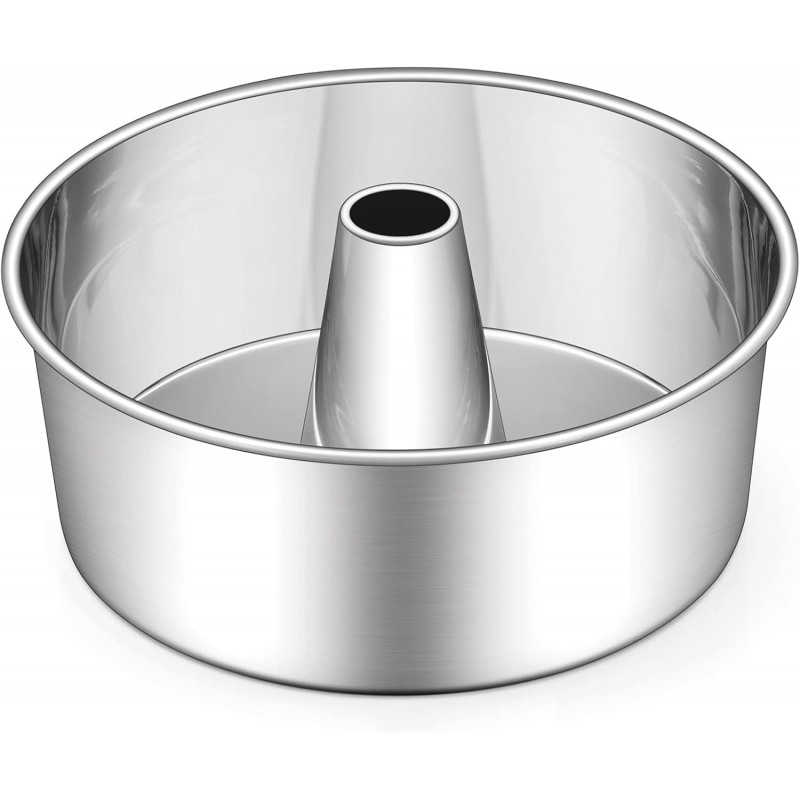E-far Angel Food Cake Pan, 10-Inch Stainless Steel Tube Pan for Baking Pound Chiffon Cake, One-piece Design & Non-toxic, Dishwasher Safe
