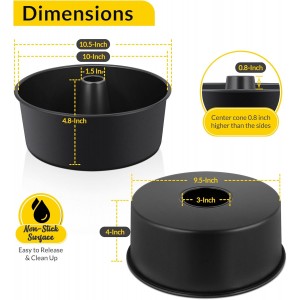 E-far Angel Food Cake Pan, 10-Inch Non-stick Tube Pan for Baking Pound Chiffon Cake, One-piece Design, Easy Release & Clean