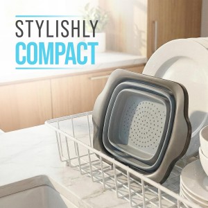 Comfify XL Large Kitchen Strainer - Collapsible Silicone Over-The-Sink Colander with Extendable Handles - Use with Pasta, Fruit, Berries & Veggie - 6 Quart - Gray