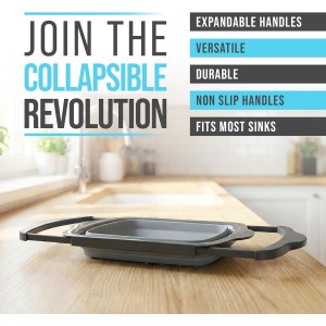 Comfify XL Large Kitchen Strainer - Collapsible Silicone Over-The-Sink Colander with Extendable Handles - Use with Pasta, Fruit, Berries & Veggie - 6 Quart - Gray