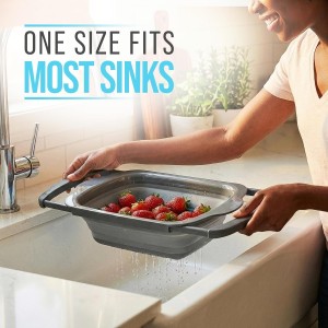 Comfify XL Large Kitchen Strainer - Collapsible Silicone Over-The-Sink Colander with Extendable Handles - Use with Pasta, Fruit, Berries & Veggie - 6 Quart - Gray