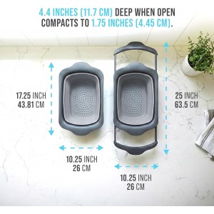 Comfify XL Large Kitchen Strainer - Collapsible Silicone Over-The-Sink Colander with Extendable Handles - Use with Pasta, Fruit, Berries & Veggie - 6 Quart - Gray