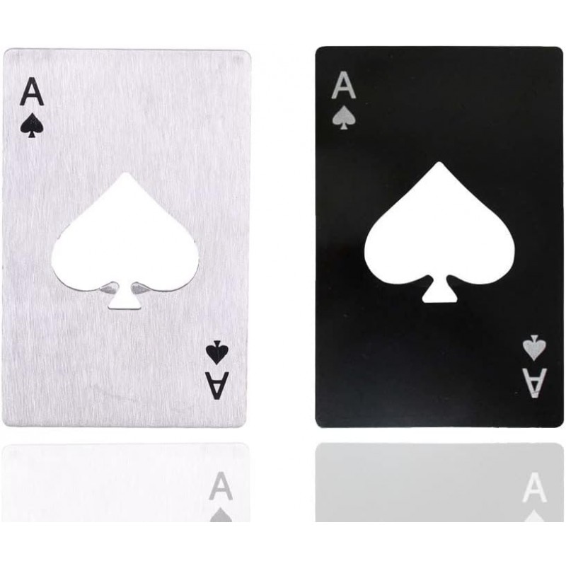 2 piece set black and Silver Poker Card Beer Bottle Opener, Poker Card Cap Opener For Beer, Soda, Bottles