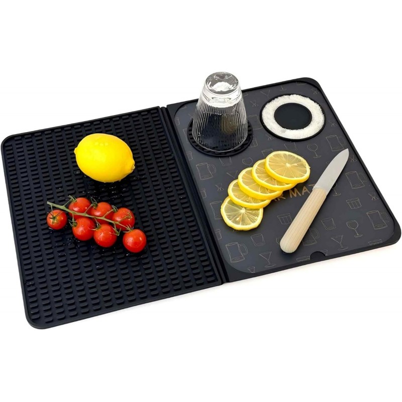 Bar Mat, Bar Accessories, Multifunctional Folding Cocktail Mat with Cutting Board, 18
