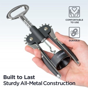 Deiss PRO Wing Corkscrew Wine Opener - 2 in 1 Wine Corkscrew and Beer Opener - The Easiest Way to Open Wine Bottle Corks - Reliable and Sturdy Wine Opener - Wine Bottle Opener