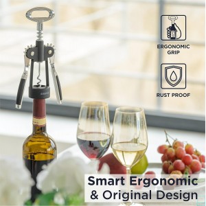 Deiss PRO Wing Corkscrew Wine Opener - 2 in 1 Wine Corkscrew and Beer Opener - The Easiest Way to Open Wine Bottle Corks - Reliable and Sturdy Wine Opener - Wine Bottle Opener