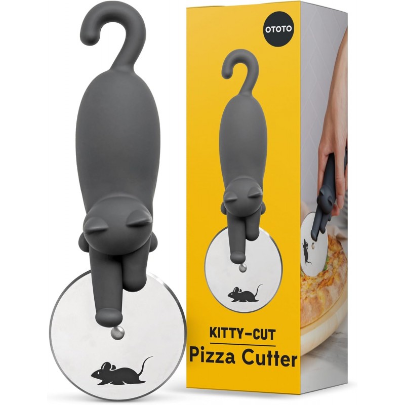 OTOTO Kitty Cut Pizza Cutter Wheel - Pizza Cutters Stainless Steel, Funny Kitchen Gadgets and Kitchen Gifts, Cat Gift for Women Cat Lovers (kitty cut)