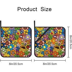 Abstract Hippie Flower Pot Holders Set of 2 Kitchen Heat Resistant Potholder for Microwave Cooking Baking Oven End Dishes and BBQ
