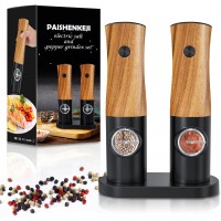 Electric Salt and Pepper Grinder Set - Automatic Battery Powered Salt Grinder Salt and Pepper Shakers Set Electric with Auto Light Adjustable For Gravity Operated Wood Grain Peppercorn Mill