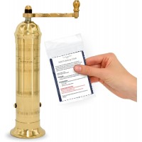 The Original Greek Pepper Mill 8 Inch Tall | European Pepper Mill Grinder with Crank Handle | Manual Pepper Grinder | Peppercorns Refillable - Brass