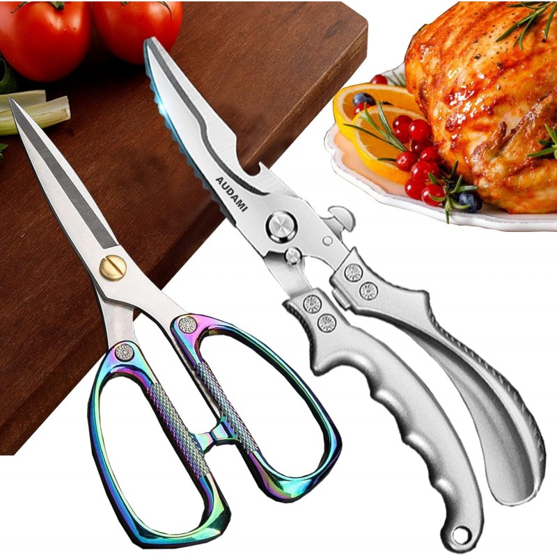 2-Piece Kitchen Shears Set, Heavy Duty Professional Poultry Meat Scissors,Multi-Purpose Stainless Steel, Dishwasher Safe