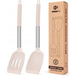Pack of 2 Silicone Solid Turner, Non Stick Slotted Kitchen Spatulas, High Heat Resistant BPA Free Cooking Utensils, Ideal Cookware for Fish, Eggs, Pancakes(Stainless Steel Khaki)