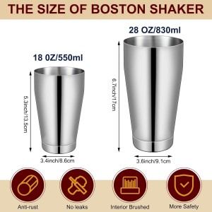 Lallisa 10 Pieces Cocktail Shakers Professional Bar Boston Shaker Set Stainless Steel Martini Shaker Drink Mixer Basic Tools Weighted Shake Metal Can for Bartenders, 18 Oz, 28 oz(Silver)