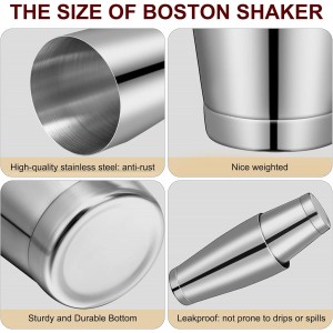 Lallisa 10 Pieces Cocktail Shakers Professional Bar Boston Shaker Set Stainless Steel Martini Shaker Drink Mixer Basic Tools Weighted Shake Metal Can for Bartenders, 18 Oz, 28 oz(Silver)