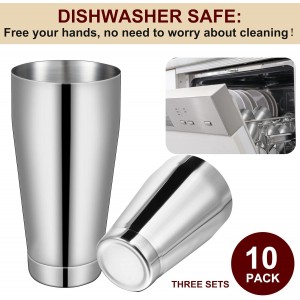 Lallisa 10 Pieces Cocktail Shakers Professional Bar Boston Shaker Set Stainless Steel Martini Shaker Drink Mixer Basic Tools Weighted Shake Metal Can for Bartenders, 18 Oz, 28 oz(Silver)