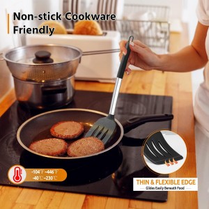 E-far Cooking Utensils Set of 4, Silicone Kitchen Utensils for Non-stick Cookware, Heat Resistant & Non-toxic Slotted Spatula Solid Spoon Turner for Flipping Mixing Serving Basting(Black)