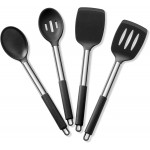 E-far Cooking Utensils Set of 4, Silicone Kitchen Utensils for Non-stick Cookware, Heat Resistant & Non-toxic Slotted Spatula Solid Spoon Turner for Flipping Mixing Serving Basting(Black)