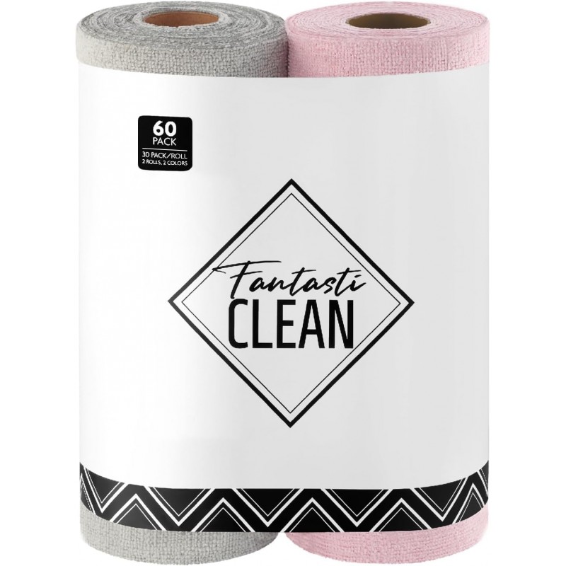 Fantasticlean Microfiber Cleaning Cloth Roll -60 Pack, Tear Away Microfiber Towels, 12