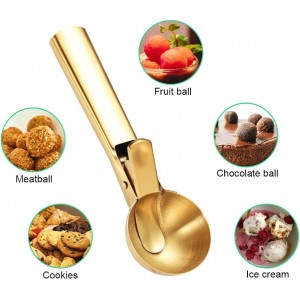 Ice Cream Scooper Stainless Steel, Cookie Scoopwith Trigger Heavy Duty Metal Icecream Scoop,Cookie Scoop Large Size Perfect For Frozen Yogurt, Gelatos, Sundaes (C-Gold 2Pack)