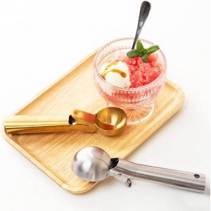 Ice Cream Scooper Stainless Steel, Cookie Scoopwith Trigger Heavy Duty Metal Icecream Scoop,Cookie Scoop Large Size Perfect For Frozen Yogurt, Gelatos, Sundaes (C-Gold 2Pack)