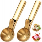 Ice Cream Scooper Stainless Steel, Cookie Scoopwith Trigger Heavy Duty Metal Icecream Scoop,Cookie Scoop Large Size Perfect For Frozen Yogurt, Gelatos, Sundaes (C-Gold 2Pack)