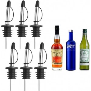 6-Pack Premium Stainless Steel Classic Tapered Spout Bottle Pourers with Rubber Dust Caps - Ideal for Standard Sized Liquor, Wine, Coffee, Syrup, Vinegar, Snow Cone and Olive Oil Bottles