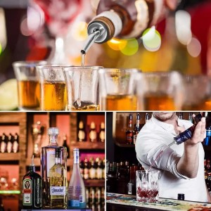 6-Pack Premium Stainless Steel Classic Tapered Spout Bottle Pourers with Rubber Dust Caps - Ideal for Standard Sized Liquor, Wine, Coffee, Syrup, Vinegar, Snow Cone and Olive Oil Bottles