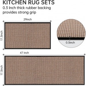 Kitchen Rugs and Mats Non Skid Washable Set of 2 PCS, Absorbent Runner Rugs for Kitchen, Front of Sink, Kitchen Mats for Floor, 17.3