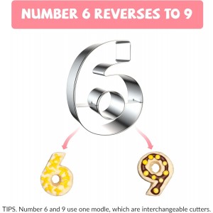 9PCS Number Cookie Cutters Set, Birthday Numbers 0-8(6 Reverses to 9), Stainless Steel Cookie Cutters for Baking, Number Shaped Baking Tool for Homemaking Biscuits, Cookie, Dough