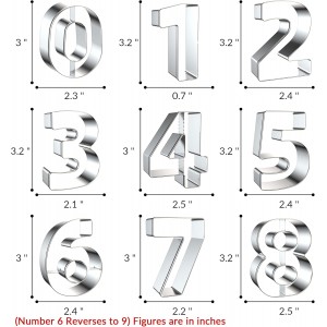 9PCS Number Cookie Cutters Set, Birthday Numbers 0-8(6 Reverses to 9), Stainless Steel Cookie Cutters for Baking, Number Shaped Baking Tool for Homemaking Biscuits, Cookie, Dough