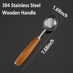 Small Cylindrical Ice Cream Scoop Stainless Steel with Wood Handle, Metal Ice Scoop for Freezer