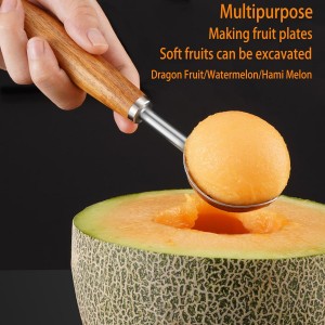 Small Cylindrical Ice Cream Scoop Stainless Steel with Wood Handle, Metal Ice Scoop for Freezer