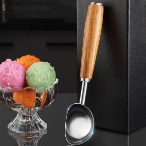 Small Cylindrical Ice Cream Scoop Stainless Steel with Wood Handle, Metal Ice Scoop for Freezer